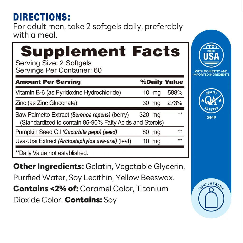 Advanced Prostate Formula Saw Palmetto Complex 120 Softgels - Supplement Facts