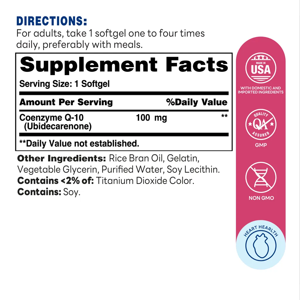 Co Q-10 Rapid Release Softgels - 120 Softgels - Heart Health - Supplement Facts