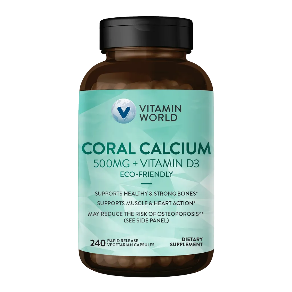 Coral Calcium with Vitamin D 500MG 240 Rapid Release Capsules - Healthy & Strong Bone, Muscle & Heart Action