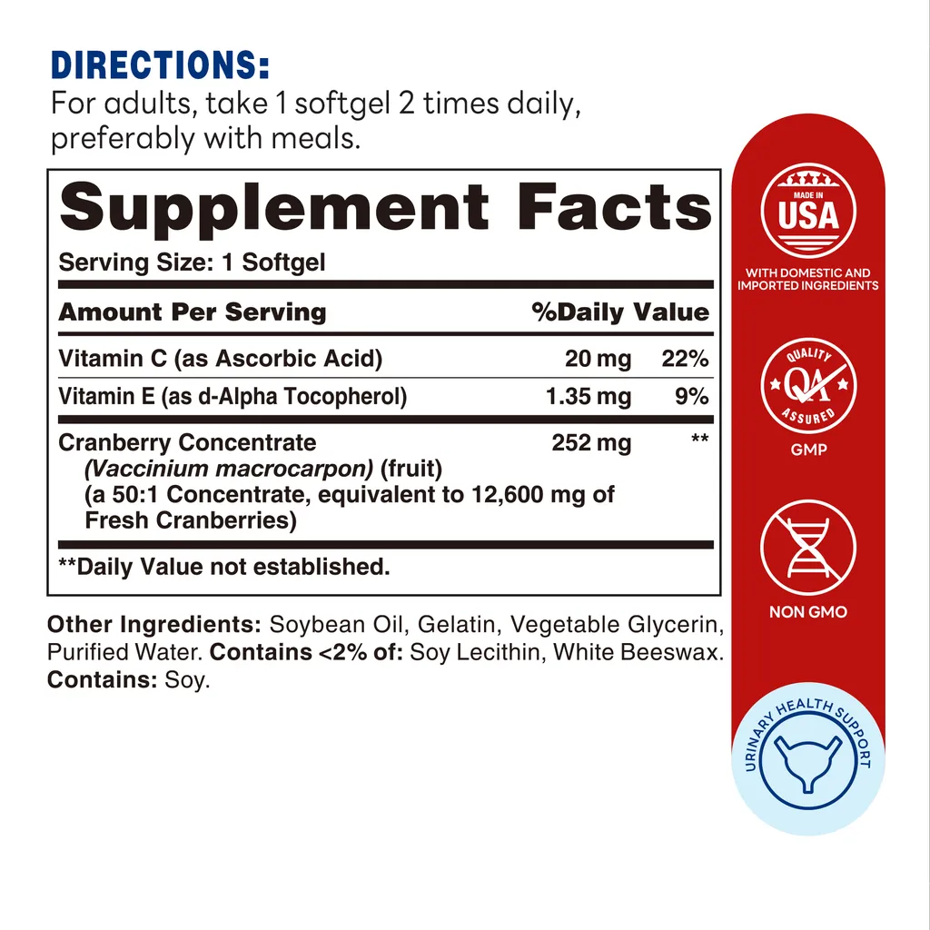 Cranberry Concentrate 252mg Softgel | 200ct - Supplement Facts