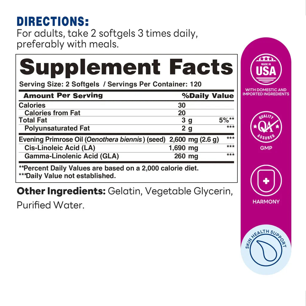Evening Primrose Oil Rapid Release Softgels 1300mg Softgel | 240ct - Supplement Facts