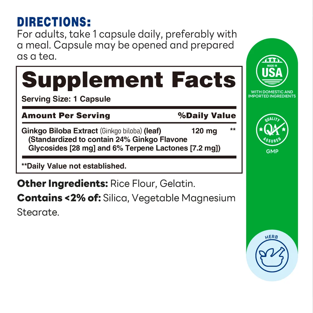 Gingko Biloba 120mg Capsule | 200ct - Supplement Facts