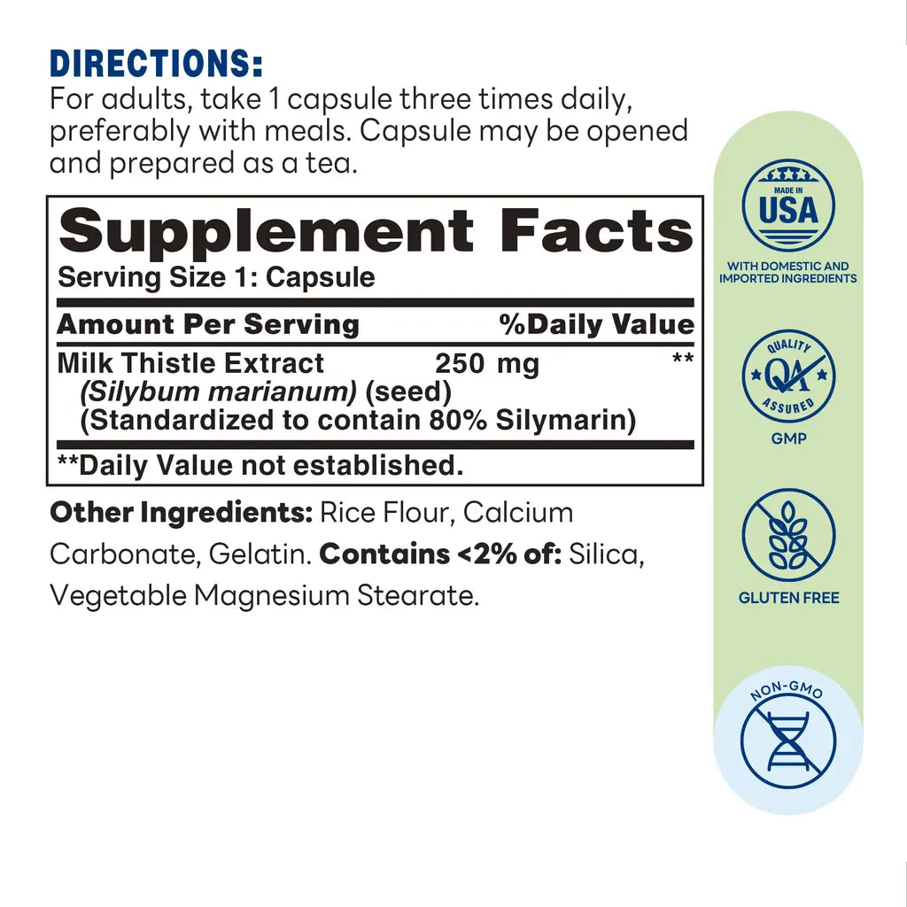 Milk Thistle for Liver Support - 200 Capsules - Supplement Facts