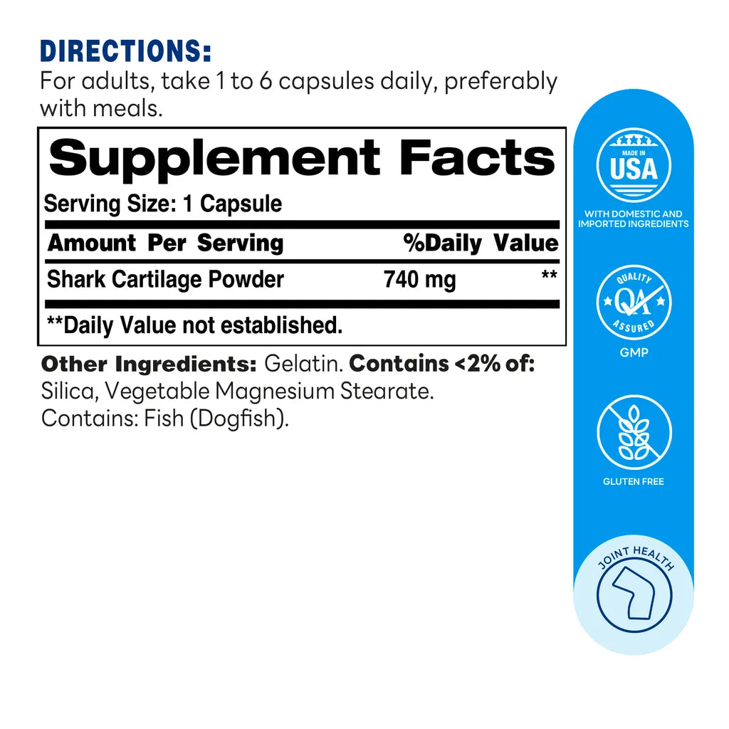 Shark Cartilage for Joint Health - 200 Capsules - Supplement Facts
