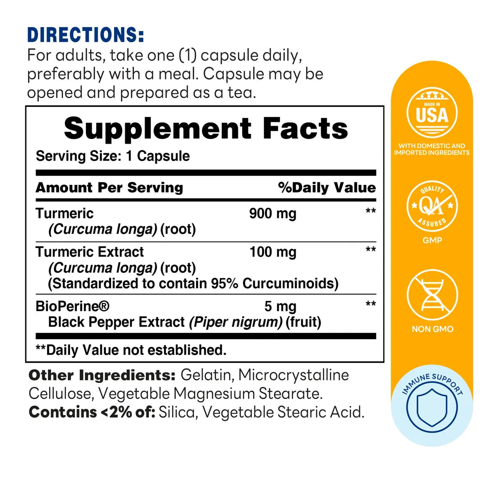 Turmeric Curcumin with Bioperine® - 60 Capsules - Supplement Facts