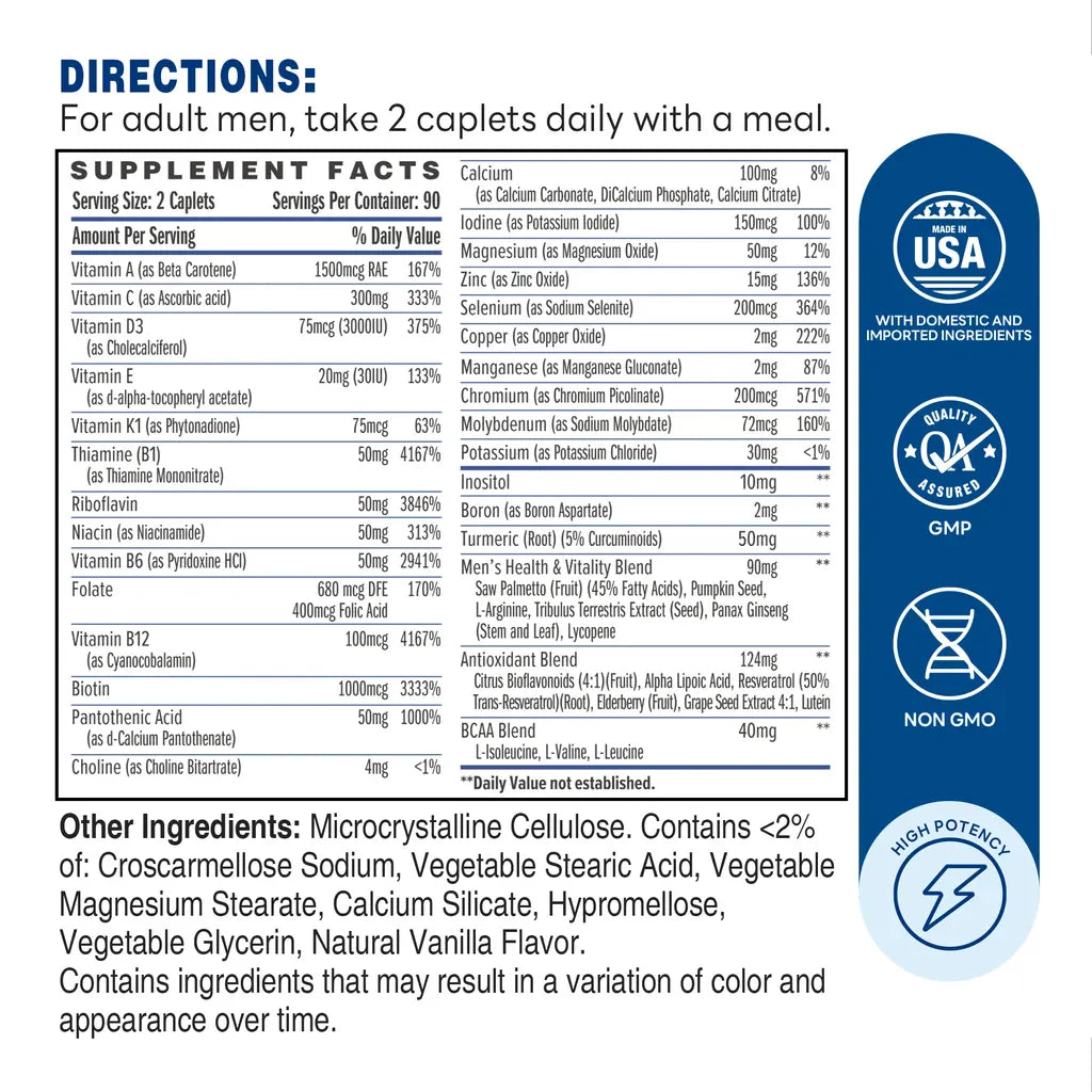 ULTRA 360 Men's Multi - 180 Caplets - Supplement Facts