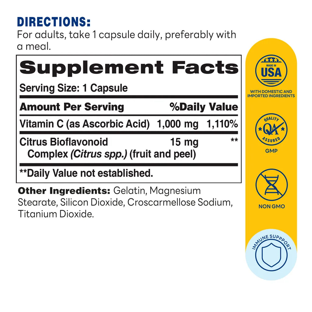 Vitamin C 1000 mg. with Bioflavonoids - Immune Support - Supplement Facts