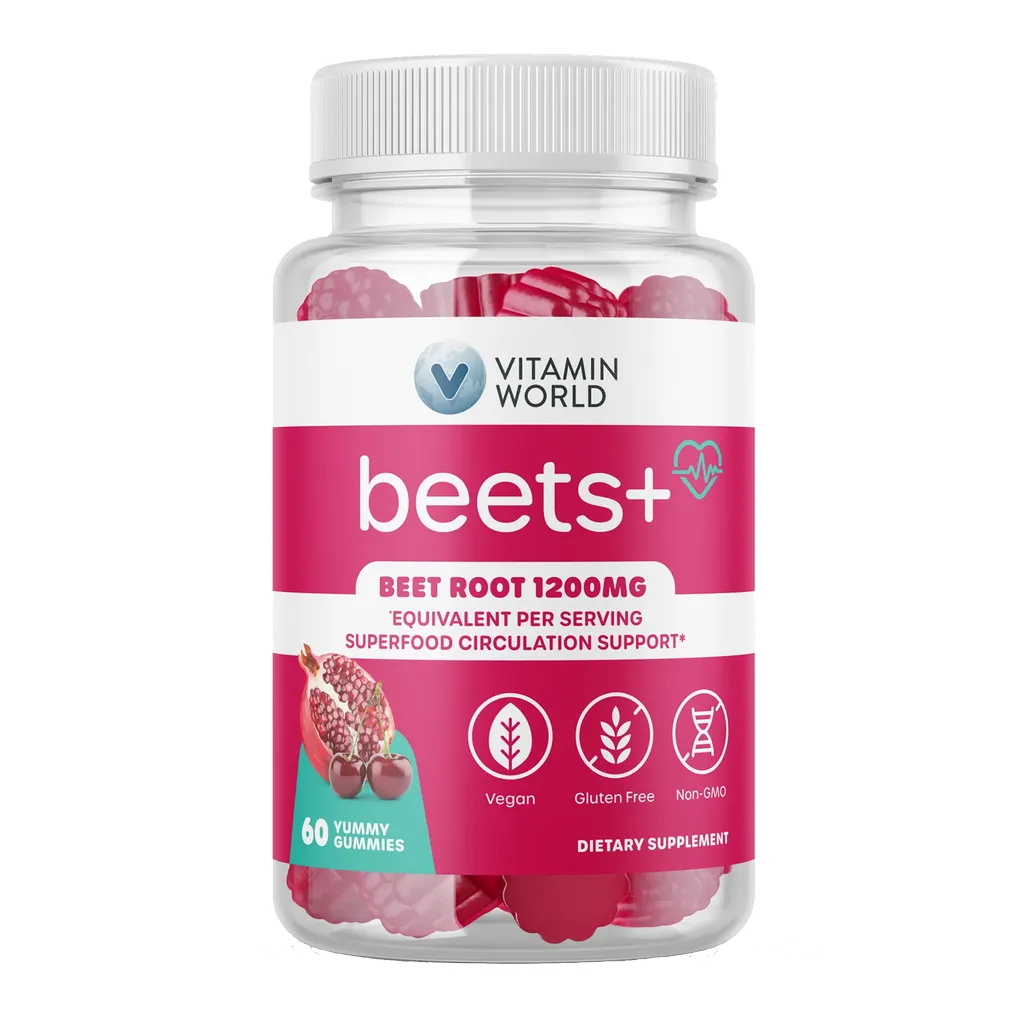 beets+ Gummies, Beet Root 1200MG, Antioxidant, Cardiovascular Support - 60 Gummies
