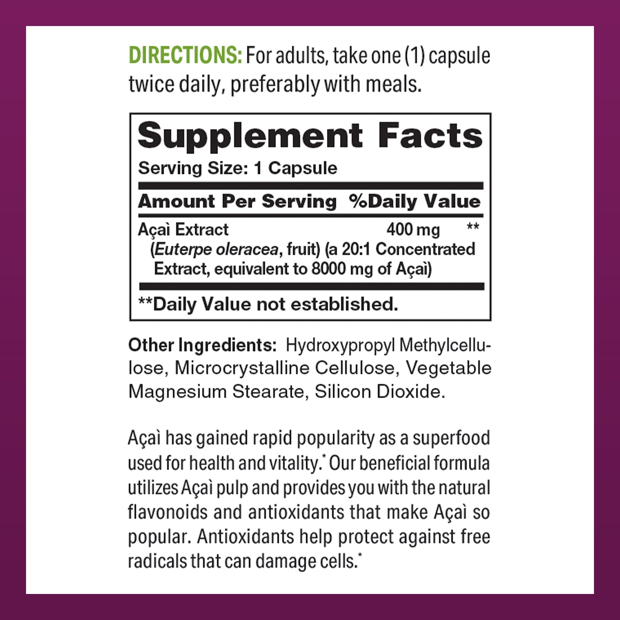 Acai 8000mg 60ct - Supplement Facts
