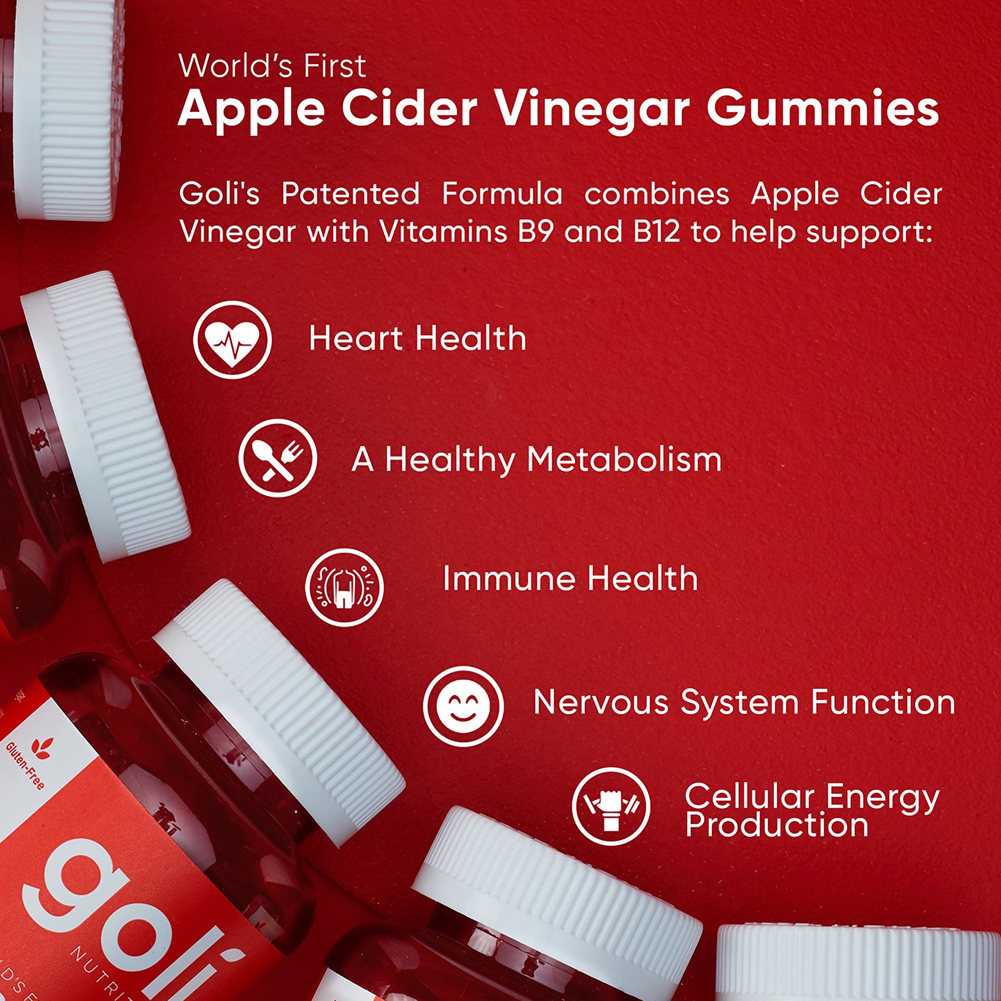 Goli Apple Cider Vinegar Gummy Vitamins - Heart Health, Healthy Metabolism, Immune Health, Nervous System Function, Cellular Energy Production