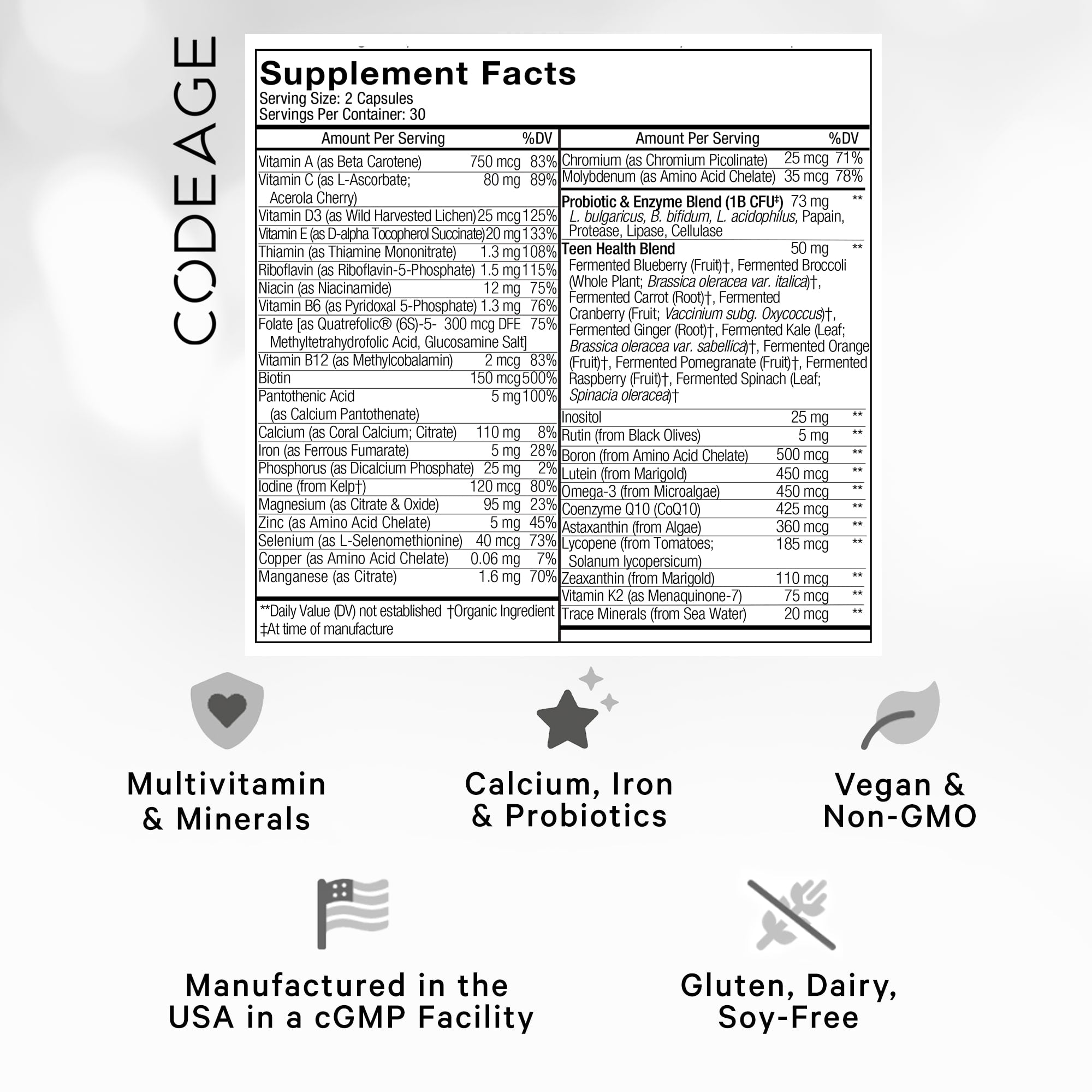 Codeage Teen’s Fermented Multivitamin, 60 Caps