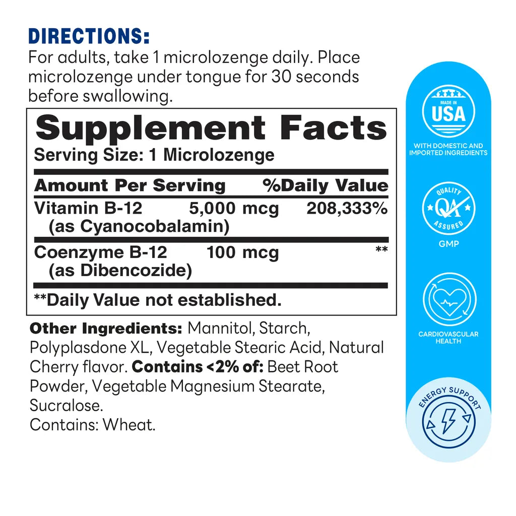 Vitamin B12 Sublingual - Support Energy Metabolism - 60ct - Supplement Facts