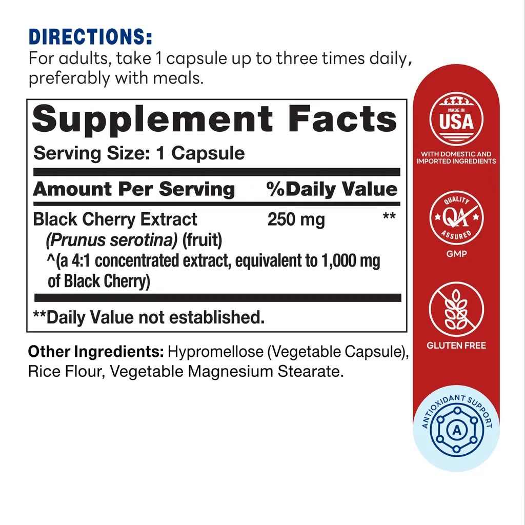 Black Cherry 1000mg  Capsule | 100ct - Supplement Facts