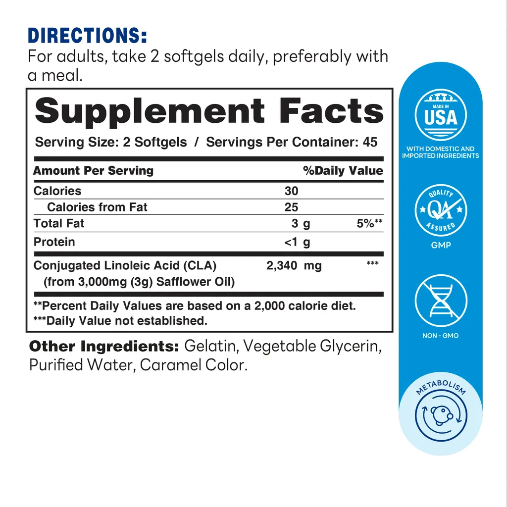 Mega Strength Lipoleptin™ CLA 1500 mg. 90ct - Supplement Facts