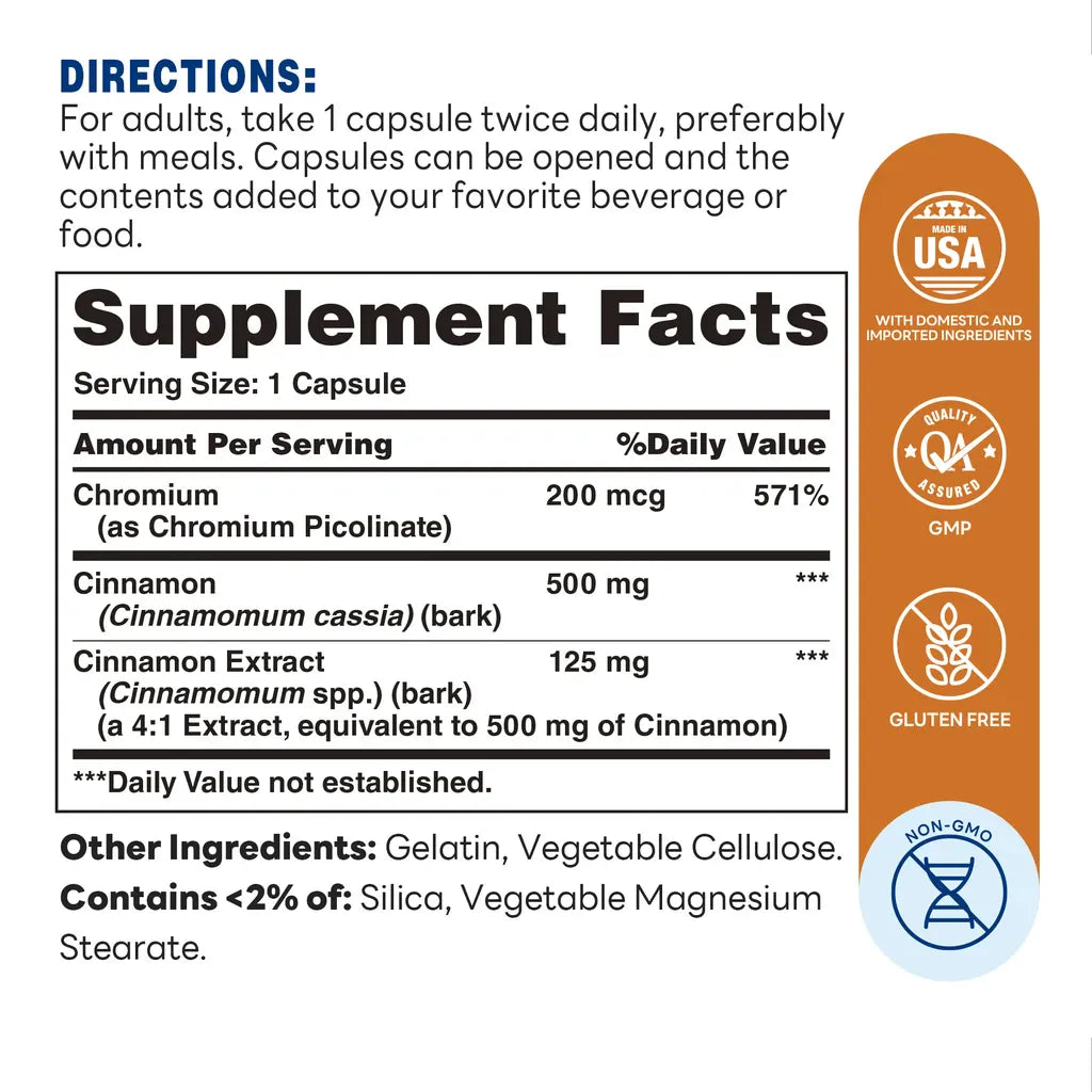 Cinnamon Complex with Chromium - Metabolism Support - Supplement Facts
