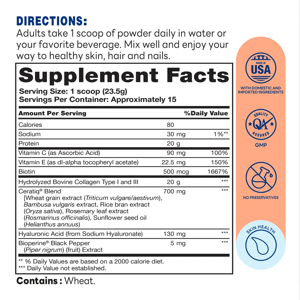 Collagen Peptides with Hyaluronic Acid and Ceramides (Ceratiq®) - Supplement Facts