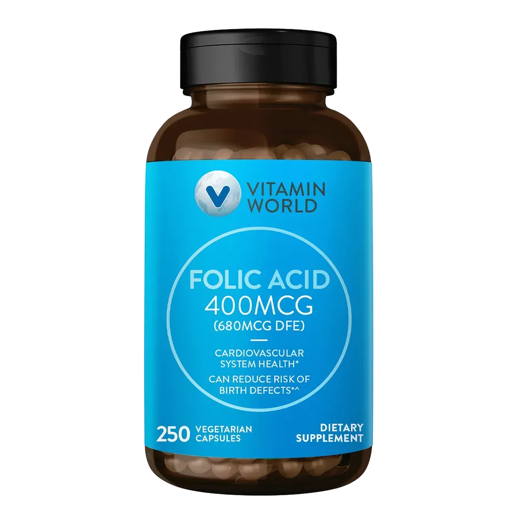 Folic Acid 400MCG, 250 Capsules
