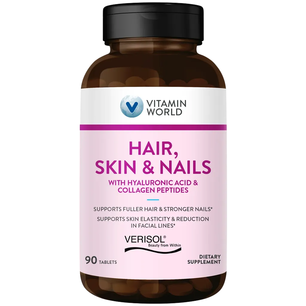 Hair Skin & Nails Formula with Hyaluronic Acid & Collagen Peptides - 90 Tablets
