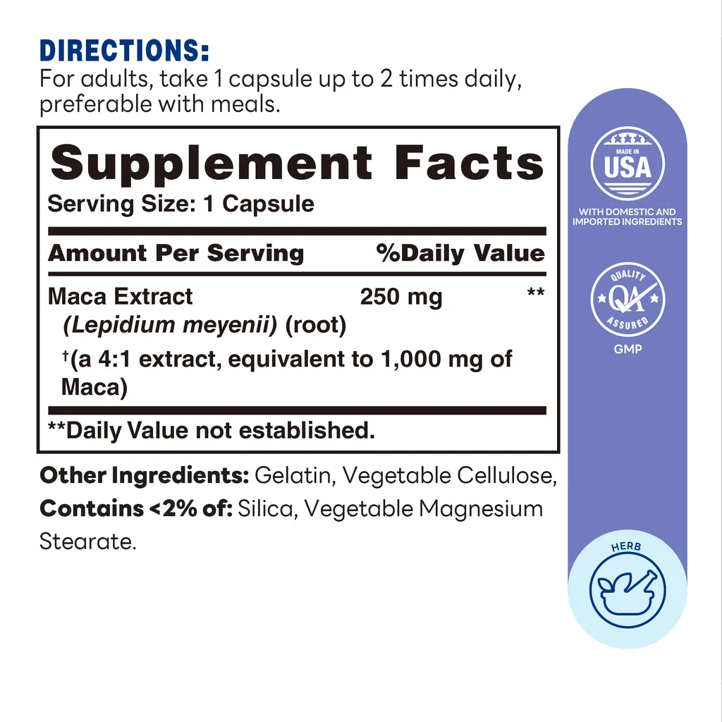 Maca Extract 1000mg  Capsule | 60ct - Supplement Facts