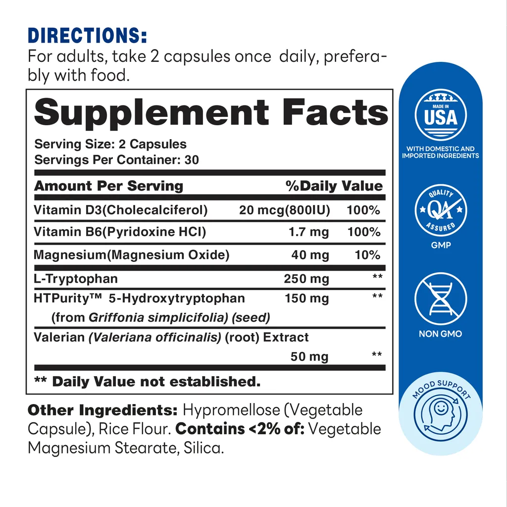 NeuroClear Mood up Stress down  Capsule | 60ct - Supplement Facts