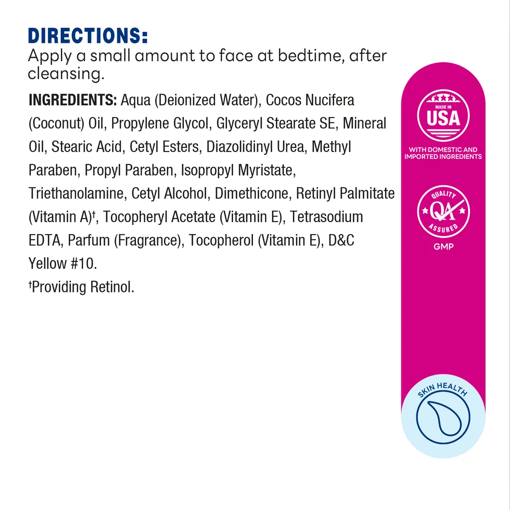 Retinol Cream with Vitamin A 100,000IU - Improve Skin Appearance - Supplement Facts