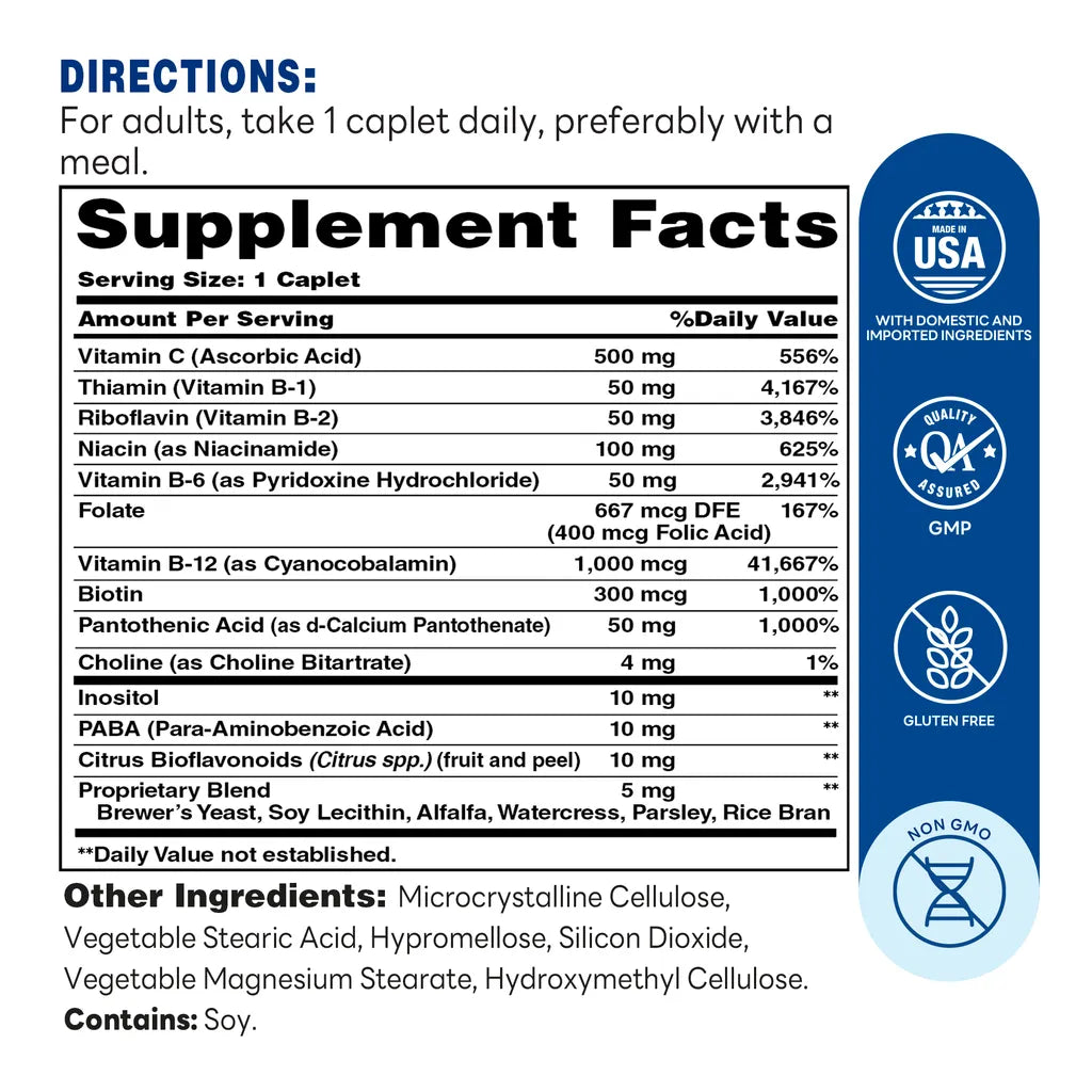 Stress B-Complex with Vitamin C Caplet | 120ct - Supplement Facts