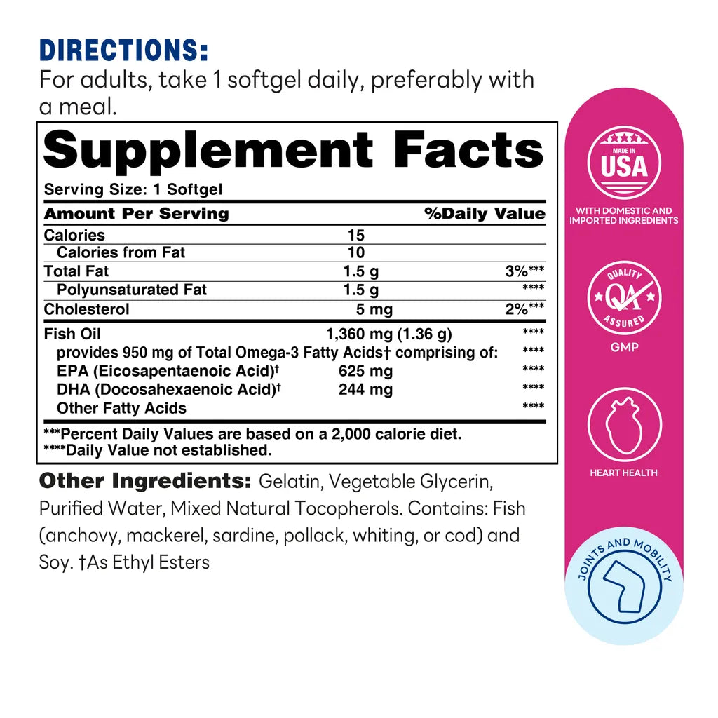 Triple Strength Omega-3 Fish Oil 1360mg | Vitamin World | 120 Softgels - Supplement Facts