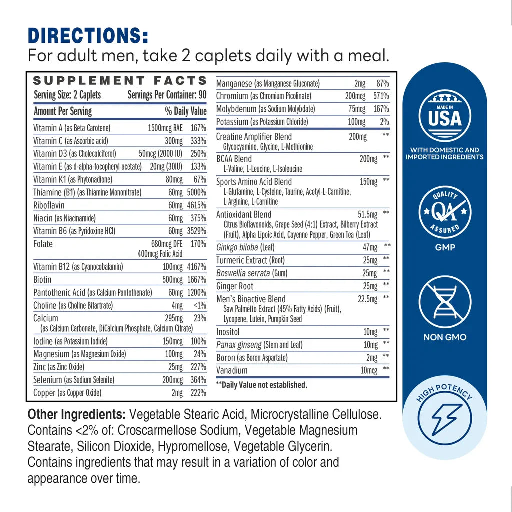 ULTRA 360 Men’s Multi Sport 180 Caplets - Supplement Facts