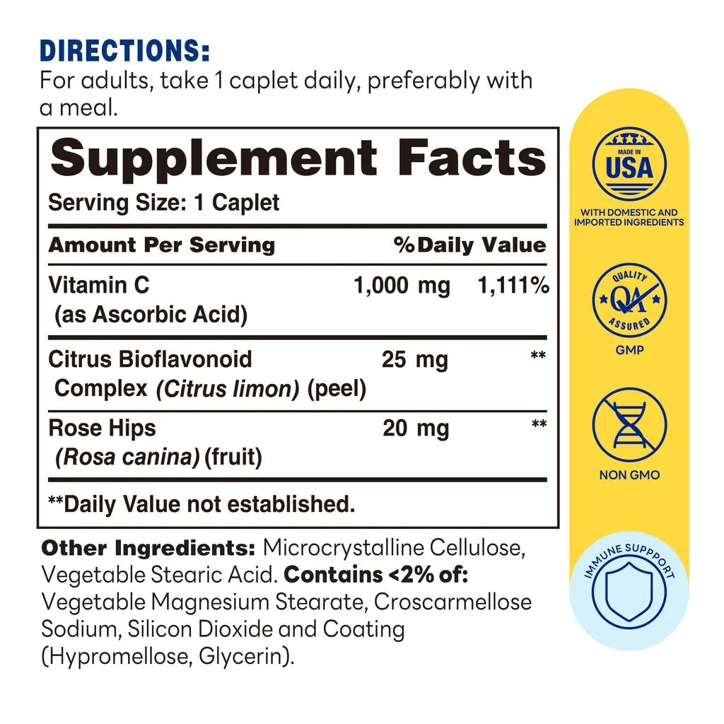 Vitamin C with Rose Hips 1000mg - 400ct - Supplement Facts